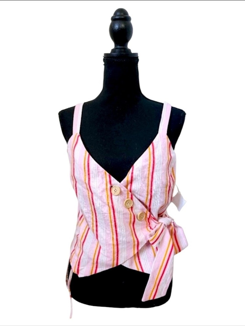 The Impeccable Pig Pink and Yellow Striped Wrap Blouse